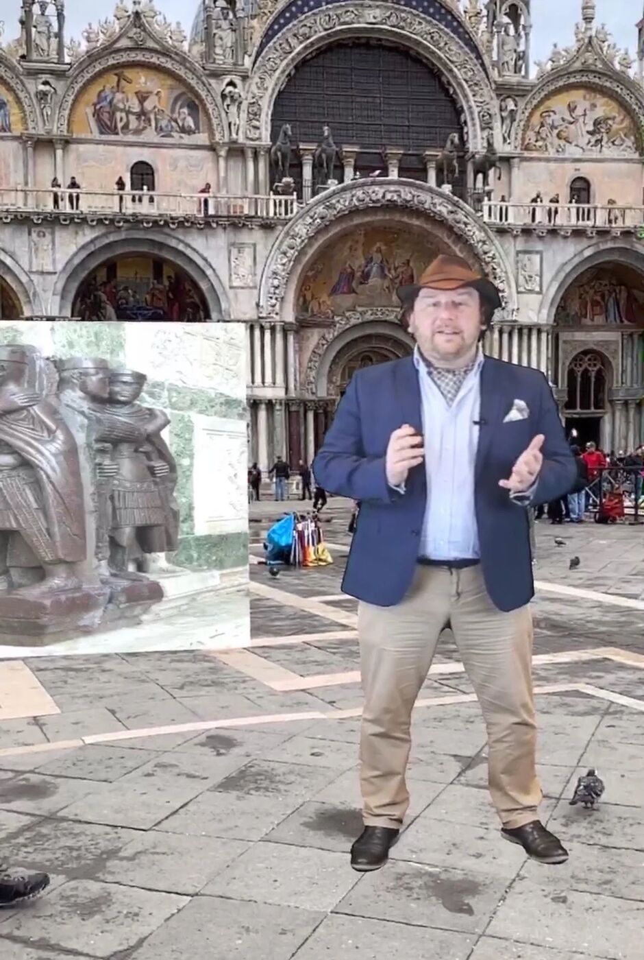 Digitised tour guide standing at a historic site in AR